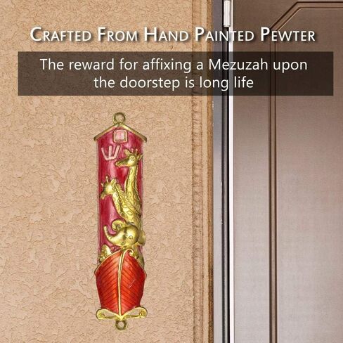 Matashi Hand Painted Mezuzah Gold Plated and Crystals (Red Enamel) in Saudi Arabia