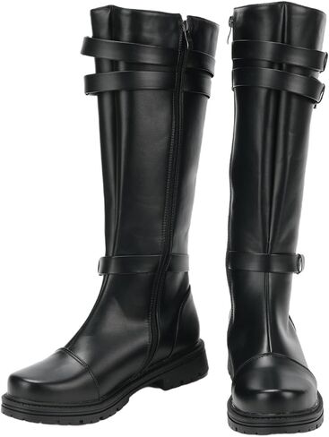 Men'S Knight Boots Renaissance Adult'S Knee High Boots with Belt Buckle Medieval Viking Shoes in Saudi Arabia