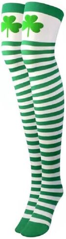 St. Patrick Day Knee Thigh High Socks Long Thigh High Socks Shamrock Green Stripe Party Socks for Costume in Saudi Arabia