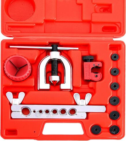 DASBET 11PCS Flaring Tool Kit – 45° Single & Double Brake Line Flaring Tool Kit with 7 Adapters, Flare Tubing Flare Tool with Tube Cutter for Brake Line HVAC System in Saudi Arabia