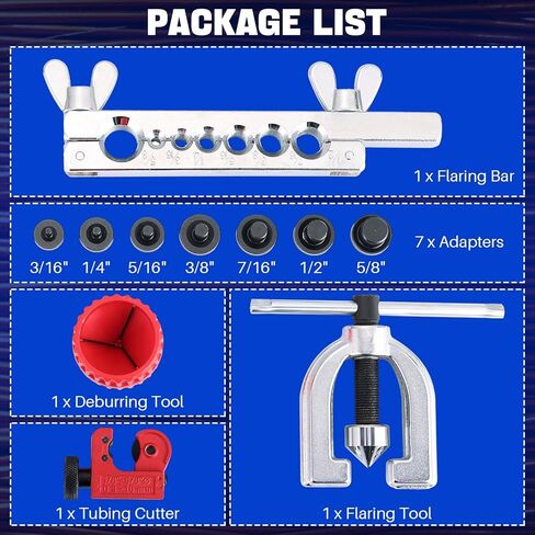 DASBET 11PCS Flaring Tool Kit – 45° Single & Double Brake Line Flaring Tool Kit with 7 Adapters, Flare Tubing Flare Tool with Tube Cutter for Brake Line HVAC System in Saudi Arabia