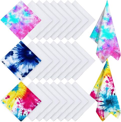 24 Pcs White Bandanas for Tie Dye DIY Blank Cotton Bandanas Plain Handkerchiefs Headband Head Wrap 22" x 22" in Saudi Arabia
