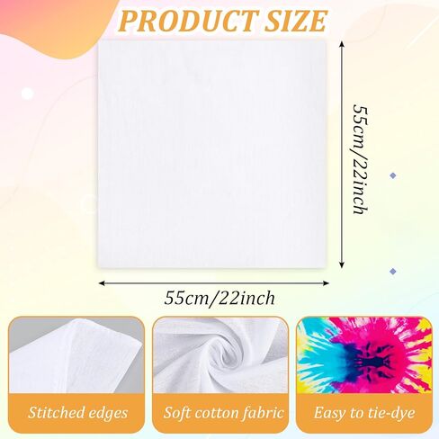 24 Pcs White Bandanas for Tie Dye DIY Blank Cotton Bandanas Plain Handkerchiefs Headband Head Wrap 22" x 22" in Saudi Arabia