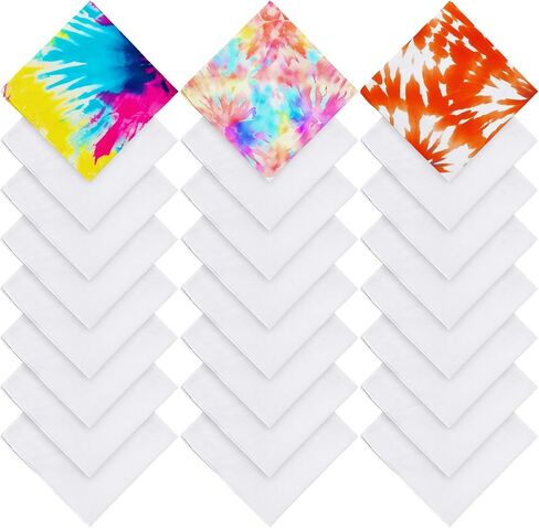 24 Pcs White Bandanas for Tie Dye DIY Blank Cotton Bandanas Plain Handkerchiefs Headband Head Wrap 22" x 22" in Saudi Arabia