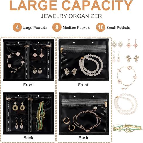 منظمات وتخزين المجوهرات من سانيبو، منظم حقائب المجوهرات مع 28 قطعة من الحقائب المخملية ذات السحاب الشفاف، حقيبة تنظيم المجوهرات للسفر والقلادة والأقراط والخواتم والسوار والساعة in Kuwait