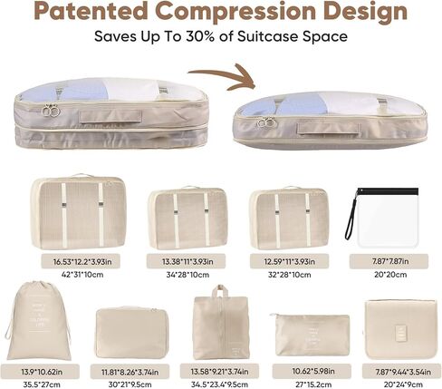 9 مجموعات من مكعبات التعبئة لحقائب السفر ومجموعات أمتعة السفر ومنظمات التعبئة وحقائب تنظيم السفر ومنظم الأمتعة مع الأحذية/الأدوات/حقيبة الغسيل in Kuwait