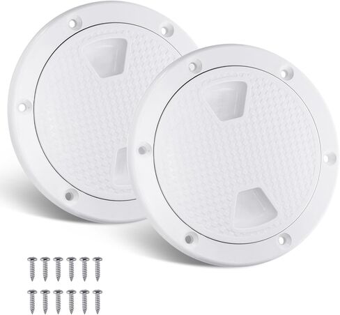 YaeMarine 2-Pack 6" غطاء سطح القارب فتحة التفتيش البحري الوصول إلى لوحة سطح السفينة وغطاء دائري غير قابل للانزلاق أبيض RV، قطر الفتح: 6" 151 مم، القطر الخارجي: 7-4/5" 198 مم in Saudi Arabia