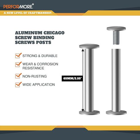 Performore Professional Thermal Binding System | Programmable Aluminum Screw Posts | Durable 65 mm Silver Chicago‑Style Binding Kit – 50PCS in Saudi Arabia