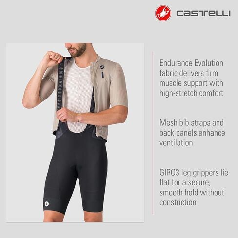 CASTELLI Men’s Endurance 4 Bibshort, Road Cycling Bibshorts, Seat Pad & Endurance Evolution Fabric for Long-Distance Comfort in Kuwait