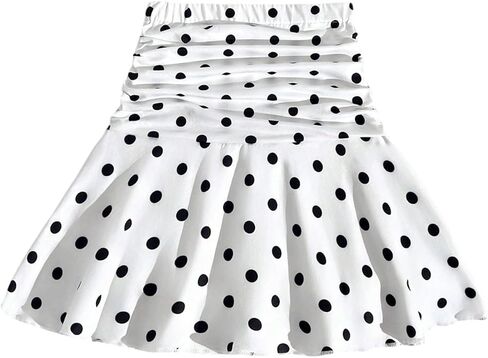 SHENHE Girl's Ruffle Flare Skirt with Shorts Polka Dots Ruched High Waist Tennis Skirt Skort in Saudi Arabia
