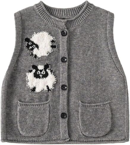 Meufam Toddler Baby Girls Sleeveless Cardigan Sweater Vest Cute Button Up Crewneck Knitted Spring Autumn Sweater in Saudi Arabia