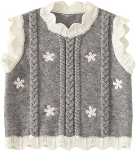 Toddler Baby Girls Lace Crewneck Pullover Sweater Vest Sleeveless Comfort Knitted Tops Fall Winter Clothes in Saudi Arabia