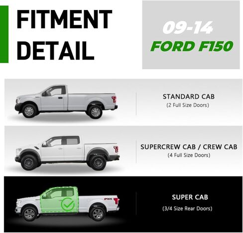 لوحات الجري Perfit Liner مقاس 6 بوصات متوافقة مع سيارة Ford F-150 Super Crew Cab لعام 2009-2014 - قضبان نيرف ذات قضبان جانبية (سبائك الألومنيوم، للمركبات ذات 4 أبواب كاملة الحجم، أسود غير لامع) in Saudi Arabia