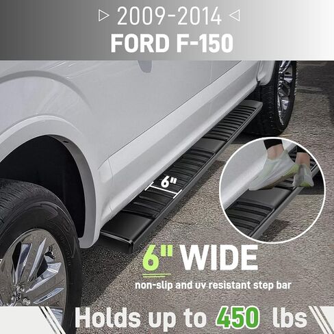 لوحات الجري Perfit Liner مقاس 6 بوصات متوافقة مع سيارة Ford F-150 Super Crew Cab لعام 2009-2014 - قضبان نيرف ذات قضبان جانبية (سبائك الألومنيوم، للمركبات ذات 4 أبواب كاملة الحجم، أسود غير لامع) in Saudi Arabia