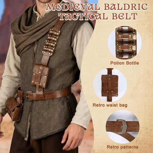 حقيبة حزام Baldric من العصور الوسطى قابلة للتعديل من الجلد الصناعي مع حامل زجاجة جرعة من Fantasy Alchemy in Kuwait