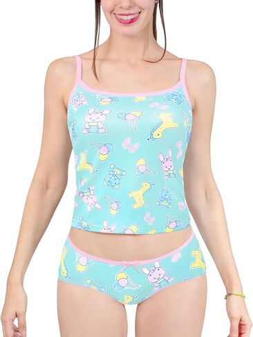 Littleforbig Women Silky Nightwear Strap Sleepwear Cami Top Lingerie Loungewear Camisole Brief Pajama Set - Baby Parade in Saudi Arabia