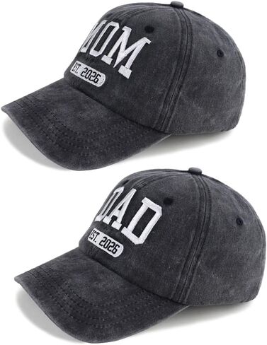 2PCS Est 2026 Mom and Dad Hats for New Parents Gifts, Adjustable Embroidered Baseball Caps for Mothers Fathers Day Xmas in Saudi Arabia