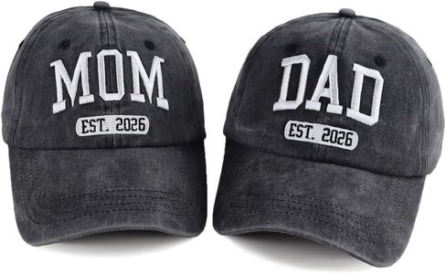2PCS Est 2026 Mom and Dad Hats for New Parents Gifts, Adjustable Embroidered Baseball Caps for Mothers Fathers Day Xmas in Saudi Arabia