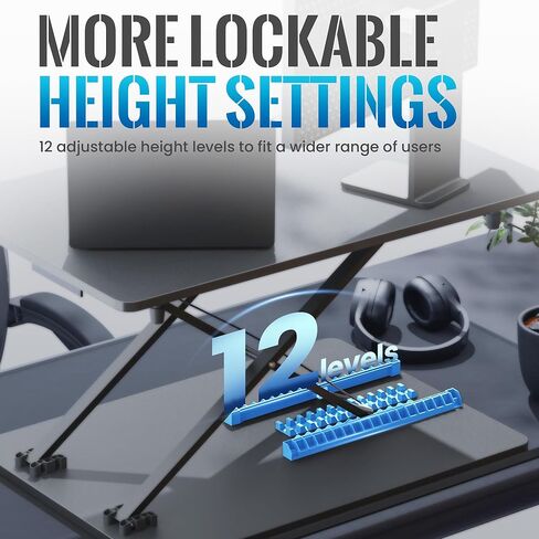 محول مكتب قائم، حامل كمبيوتر محمول قابل للتعديل بارتفاع 25.16 بوصة × 15.75 بوصة للمكتب، حامل شاشة بحامل الجلوس، لا يتطلب تجميعًا للاستخدام المنزلي والمكتبي (أسود) in Kuwait
