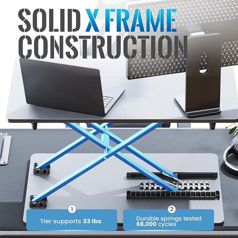 Standing Desk Converter, 25.16" × 15.75" Height Adjustable Laptop Stand for Desk, Sit Stand Monitor Stand, No Assembly Required for Home and Office Use (Black) in Kuwait