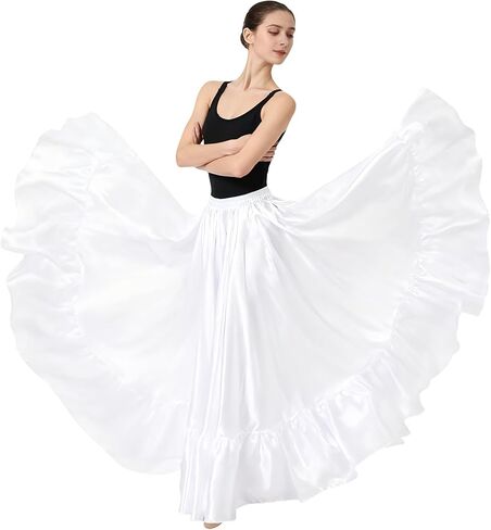 Satin Belly Dance Skirt for Women Maxi Midi Dress Circle Skirt Elastic Waist Stage Performance Holiday Party Dance Skirts in Saudi Arabia