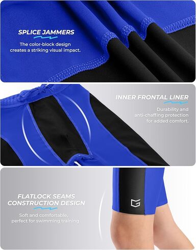 G Gradual Boys Swim Jammers Youth Competitive Swim Team Trunks Quick Dry Stretch Racing Swimsuit Swimming Shorts for Boy(Blue/Black,L) in Saudi Arabia