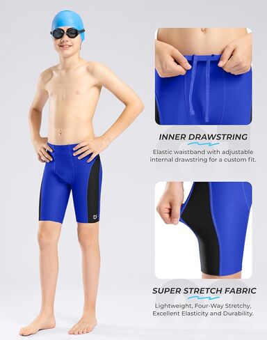 G Gradual Boys Swim Jammers الشباب فريق السباحة التنافسي جذوع السباحة سريعة الجفاف تمتد سباق السباحة شورت للأولاد (أزرق / أسود، M) in Saudi Arabia