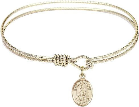 Oval Eye Hook Bangle Bracelet w/St. Peregrine Laziosi in Gold-Filled in Saudi Arabia