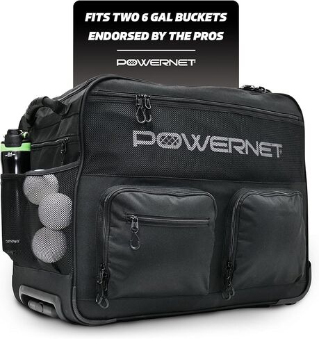حقيبة PowerNet Rolling Baseball Coach العلبة | حقيبة حمل لإطلاق جهاز F-lite | يحمل ما يصل إلى اثنين من دلاء الكرة | مقبض تلسكوبي بعجلات متينة لأي سطح | منظم دلو الكرة اللينة in Saudi Arabia