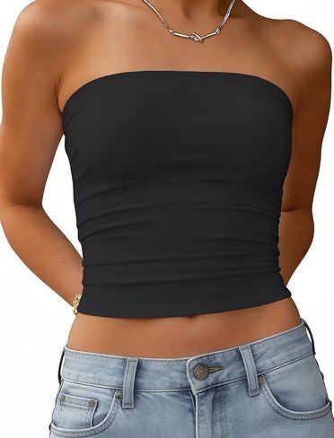 Womens Tube Tops Summer Backless Crop Cute Y2K Strapless Basic Bandeau 2026 Trendy Going Out Outfits in Saudi Arabia