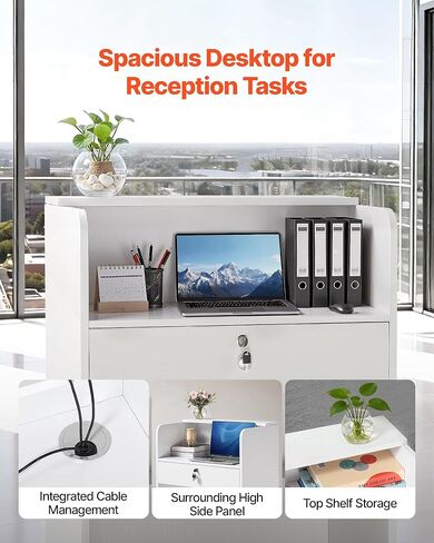 VEVOR Reception Desk, 23.6 inch Rectangular Front Counter Table, Modern Office Reception Desk with Drawer, Small Minimalist Retail Counter Table for Checkout, Lobby, Beauty Salon and Office, White in Saudi Arabia