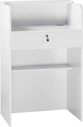 VEVOR Reception Desk, 23.6 inch Rectangular Front Counter Table, Modern Office Reception Desk with Drawer, Small Minimalist Retail Counter Table for Checkout, Lobby, Beauty Salon and Office, White in Saudi Arabia