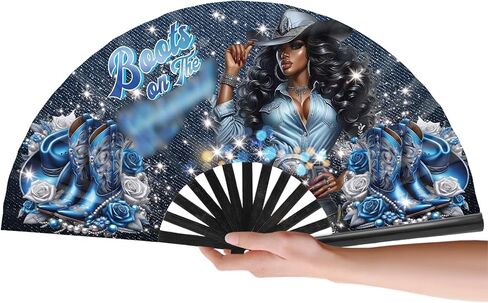 Boots on the Ground Fan - 26 "المشجعين الكبار للرقص على الخط ، عشاق Clack Western ، رعاة البقر رعاة البقر المشجعين القابل للطي للنساء قابلة للطي ، وظهرت المشجعين لزخارف حفلات الحفلات الرقص in Kuwait