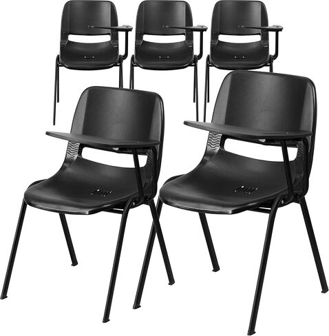 Flash Furniture HERCULES 5 Pack Black Ergonomic Shell Chair with Left Handed Flip-Up Tablet Arm in Saudi Arabia