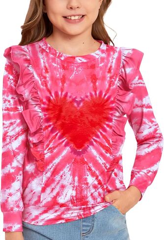 Valentine's Girls Heart Ruffle Trim Long Sleeve Shirt 4-12 Years in Saudi Arabia