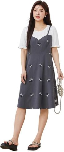 Fake Two-Piece Suspender Embroidered Dress in Saudi Arabia