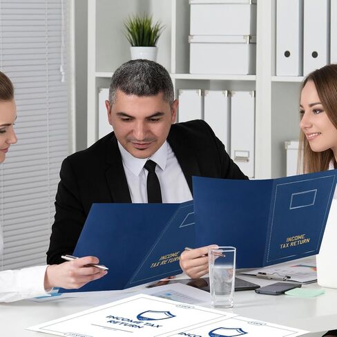 100 قطعة من مجلدات إقرارات ضريبة الدخل مقاس 9 × 12 بوصة، و50 مجلدًا أزرقًا لإقرارات ضريبة الدخل مع جيوب، و50 ظرفًا أبيض مفتوحًا وملصقًا لمعدي إرجاع مجلد منظم مستندات العرض التقديمي in Kuwait