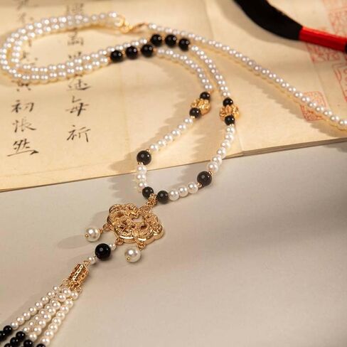 Ink Wash Style Black Yingluo Palace Bell Sweater Chain, Peace Lock Choker, Hanfu Ma Mian Skirt Accessory, Traditional Chinese Accessories in Saudi Arabia
