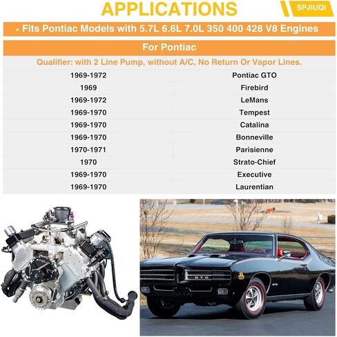 Mechanical Fuel Pump M4868 SP1169MP 40680 B0170P 602-1106 Fits Pontiac GTO Firebird LeMans Tempest Catalina 5.7L 6.6L 7.0L 350 400 428 V8 Engines 1969 70 71 72 Muscle Car Series in Saudi Arabia