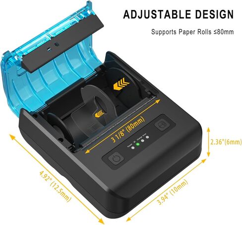 POS Receipt Printer, 80mm Portable Mobile Mini Thermal Printer, Compatible with 3 1/8" Thermal Paper Receipt Rolls, Receipt Bill Ticket Printer for Android/Windows, Not Compatible with Square in Saudi Arabia