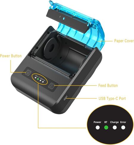 POS Receipt Printer, 80mm Portable Mobile Mini Thermal Printer, Compatible with 3 1/8" Thermal Paper Receipt Rolls, Receipt Bill Ticket Printer for Android/Windows, Not Compatible with Square in Saudi Arabia