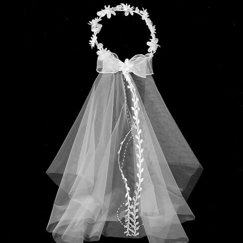 Flower Bride Veil Headband for Wedding Veils for Brides Bridal Floral Veils Headpiece for Engagement Party Decorations Festival Photography, White in Saudi Arabia