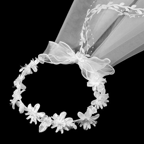 Flower Bride Veil Headband for Wedding Veils for Brides Bridal Floral Veils Headpiece for Engagement Party Decorations Festival Photography, White in Saudi Arabia