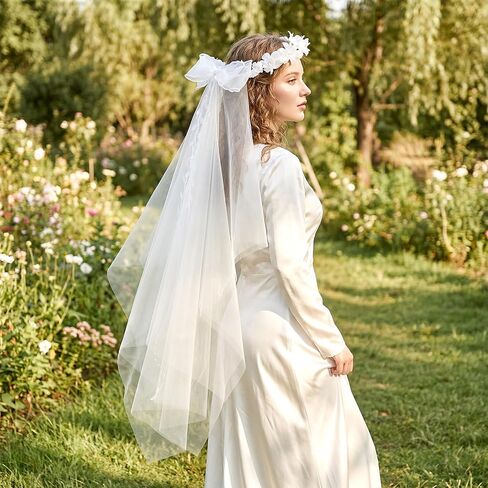 Flower Bride Veil Headband for Wedding Veils for Brides Bridal Floral Veils Headpiece for Engagement Party Decorations Festival Photography, White in Saudi Arabia