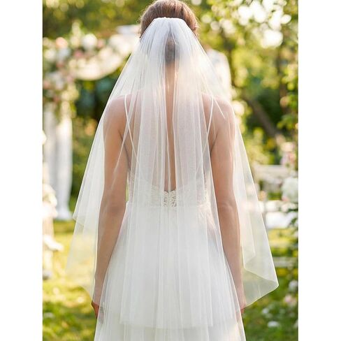 HEREAD Bride Wedding Veil Short Fingertip Length 1 Tier Bridal Tulle Veils with Comb for Women (White) in Saudi Arabia