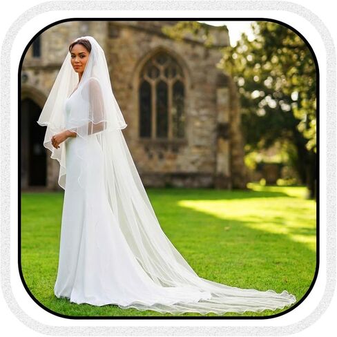 Unsutuo Cathedral Wedding Veil 2 Tier Wedding Veils Bridal Veil Ribbon Edge for Women and Girls in Saudi Arabia