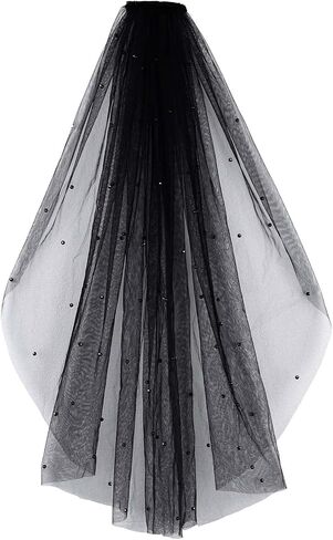Acenail Black Veil Lace Long Wedding Funeral Veils Brides Veils with Comb Fingertip Mourning Halloween Veil for Women in Saudi Arabia