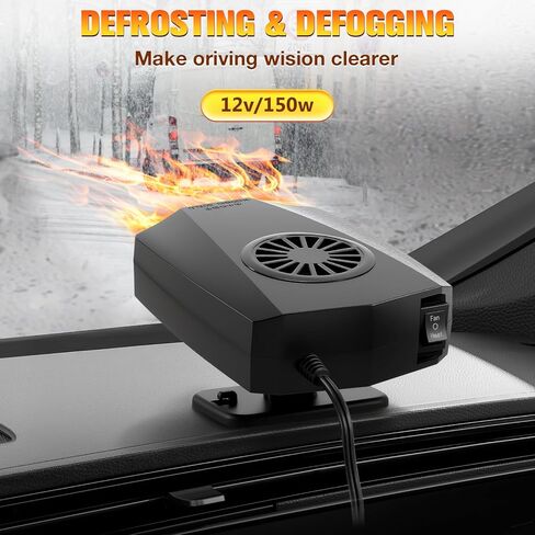 Car Heater, 12V 150W Portable Car Heater Plug in Cigarette Lighter, Fast Heating Fan Car Windshield Defogger, 360 °Rotatable Windscreen Defogger Window Defroster for Car in Kuwait