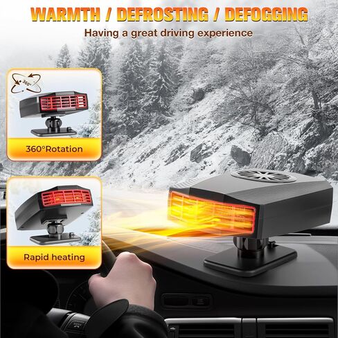 Car Heater, 12V 150W Portable Car Heater Plug in Cigarette Lighter, Fast Heating Fan Car Windshield Defogger, 360 °Rotatable Windscreen Defogger Window Defroster for Car in Kuwait
