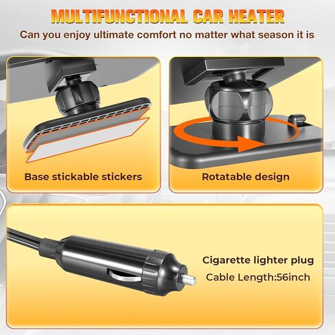Car Heater, 12V 150W Portable Car Heater Plug in Cigarette Lighter, Fast Heating Fan Car Windshield Defogger, 360 °Rotatable Windscreen Defogger Window Defroster for Car in Kuwait